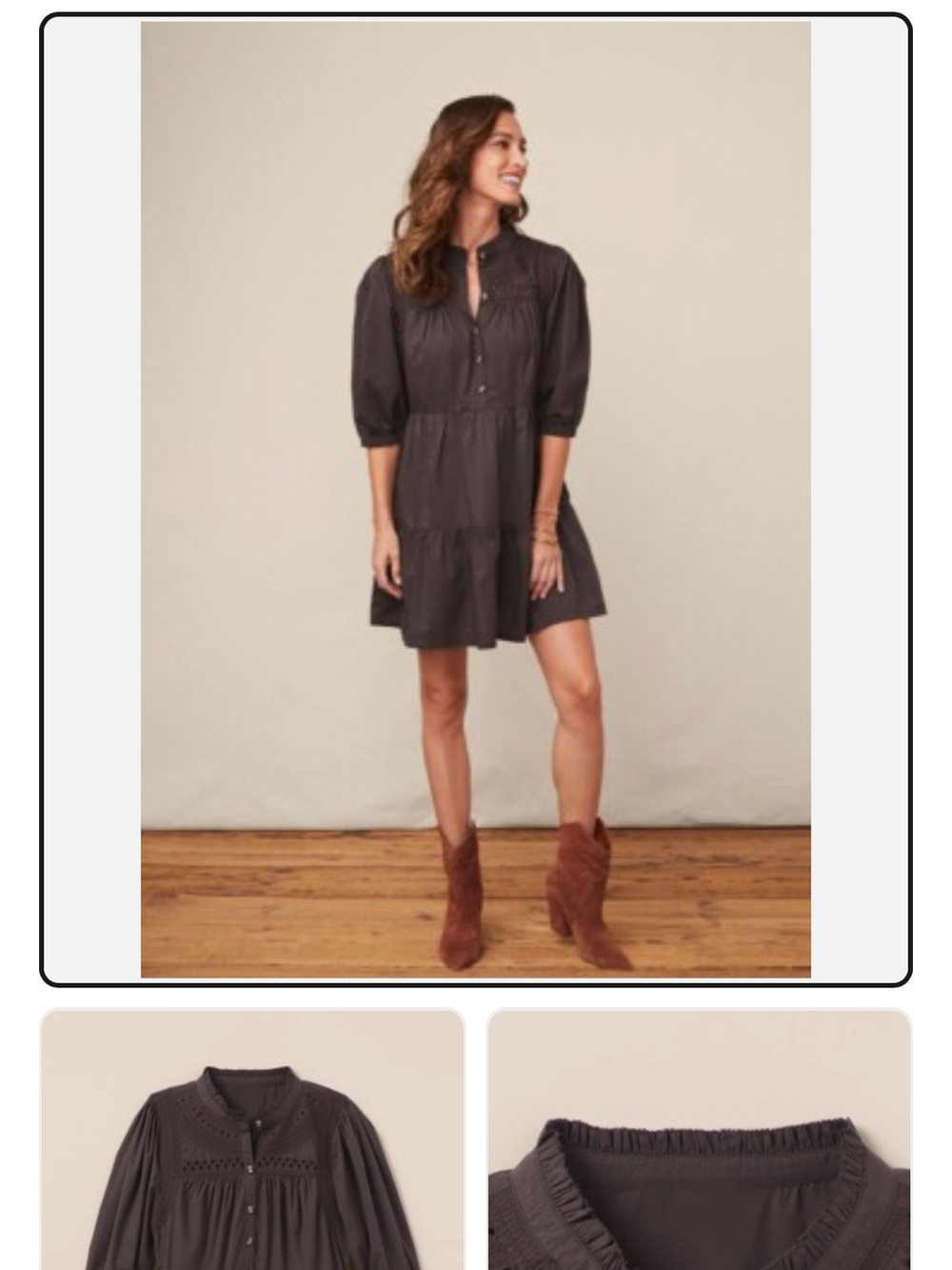 Black Eyelet-Tiered Button Front Mini Dress